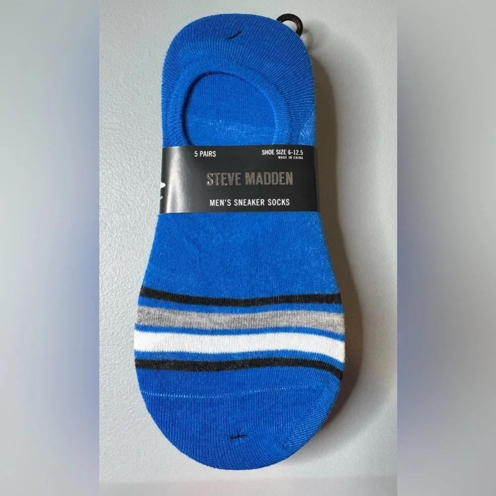 Steve Madden Striped Blue Men's sneaker Socks 5 pack